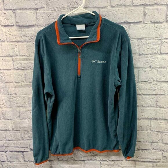 Columbia‎ Fleece Sweater Mens Medium Blue/Green Orange Quarter Zip Sweatshirt - Picture 1 of 5